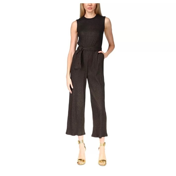 Michael Kors Sleeveless Shimmer Jumpsuit Gold Black Size XXS dark academia - Picture 1 of 7